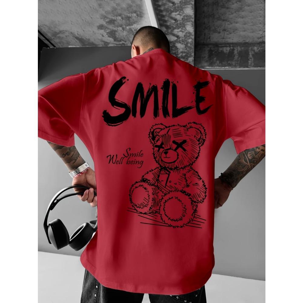 Trendiges Sommer-Herren-T-Shirt mit personalisiertem Teddybär-Print, mikroelastisch, bequem, atmungsaktiv, Rundhalsausschnitt, Outdoor-Urban-Top