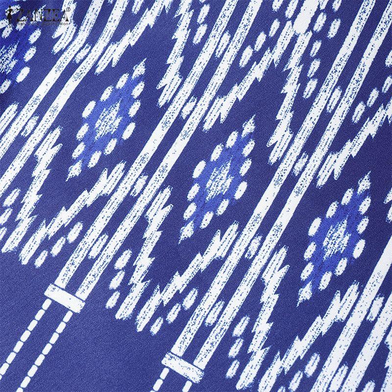 ZANZEA Damen Lässig Rundhals Sommer Kurzarm Print Kleid