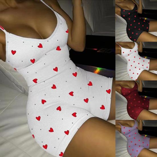 

Комбинезон с принтом сердца, тонкий женский облегающий боди на бретельках для сна