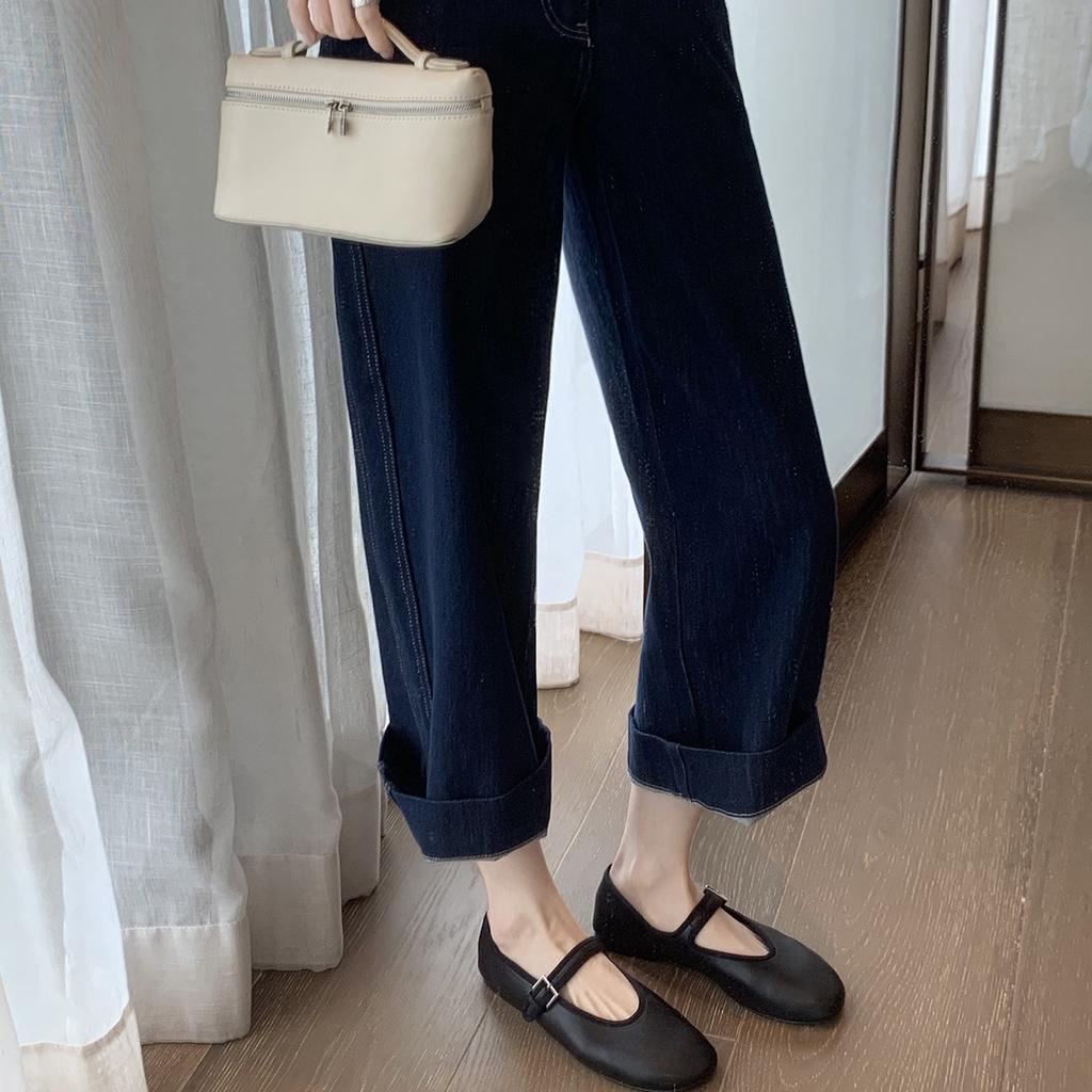 Grape Mother, the Same Style, Round Head Row Wind, One-word Buckle Belt, Leather, Shallow Mouth Flat-bottomed Ballet Shoes, Mary Jane Single Shoes, W