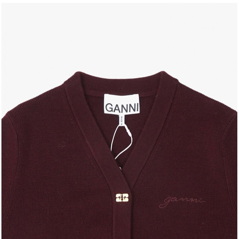 Ganni Mini Rib Merino V Neck Cardigan A1070117