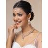 Charming Diamonds Studded Floral Choker Necklace with Danlge Earrings Maangtikka Jewellery Set for Women & Girlsf