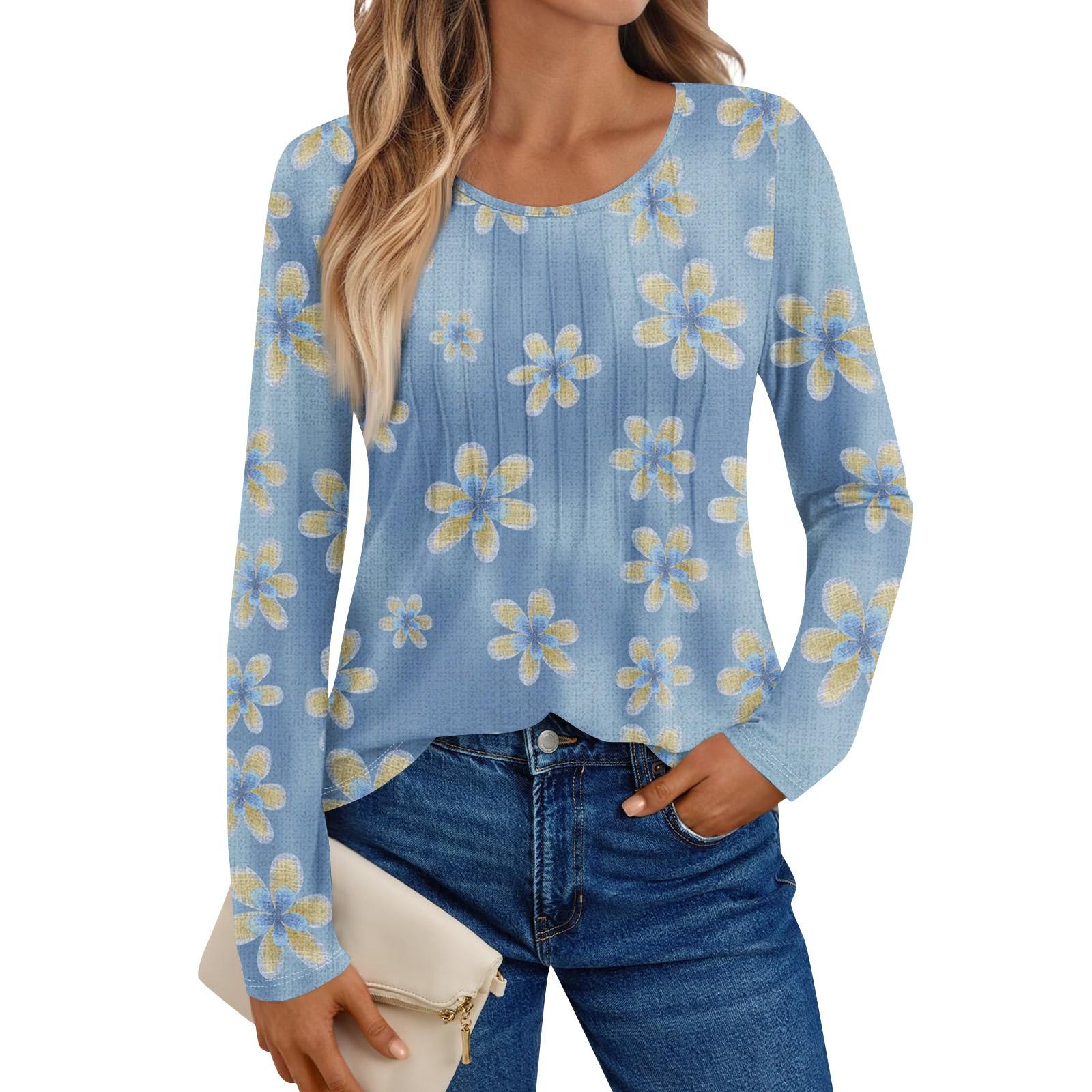 

Women s Long Sleeve Shirts Graphic Tees Casual Basic Tops Pullovers XXL синій