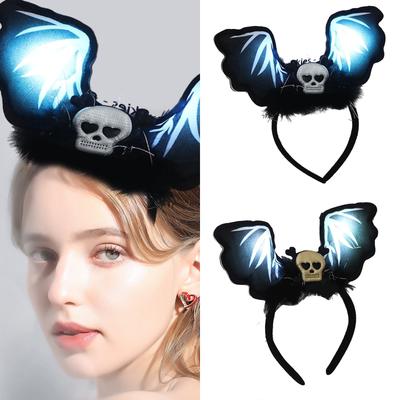 Leuchtendes Fledermausflügel-Stirnband Kostüm Cosplay-Zubehör Teufelskopfschmuck mit Totenkopf Cosplay-Kleidung Geschenk für Teenager