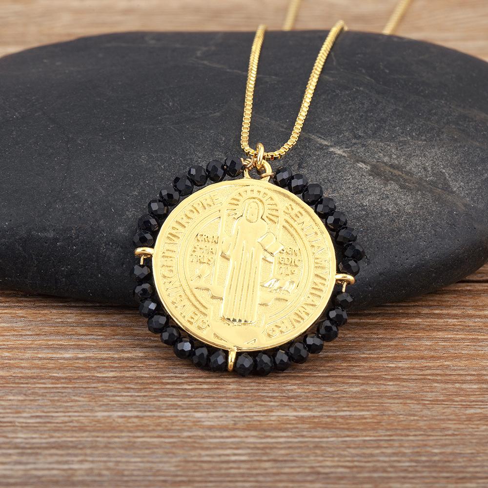 Nidin Neues Kreatives Design Runde Form Eingelegte Perlen Charm Anhänger Halskette Für Damen Herren Religiöser Stil Schmuckzubehör Geschenk