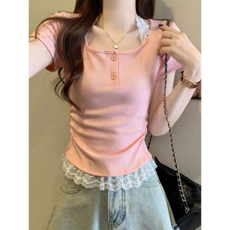

Lace Halter Two-Piece Style Korean Women s Summer Top One Size рожевий