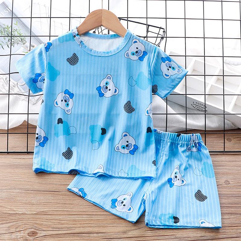 Kids' Ice Silk Short Sleeve Pajama Set - Thin, Airy Two-Piece for Boys & Girls