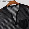 INCERUN Summer Men Short Sleeves See Through Mesh Tops T-shirts