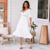 Weißes Damenkleid Sommer V-Spitze Ausgestellte Ärmel Elegant A-Linie Kurze Kleider für Damen Mode Lässig Locker Urlaub Strand Büro Damenkleid