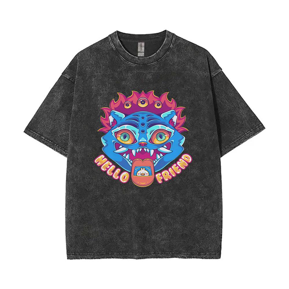 Washed Vintage Kpop Demon Hunters T-shirt Rumi Mira Zoey Saja Boys Derpy Tiger T Shirt Men Women Oversized Tshirt
