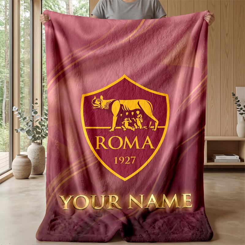 Custom Text Flannel Throw Blanket, Lightweight Cozy Bed Sofa BlanketAS Roma