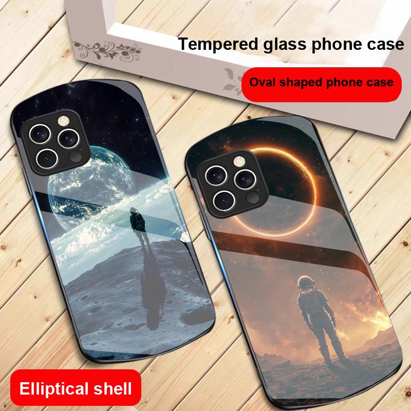 Red Moon Explorer For IPhone 16 Pro Max 15 Pro 14 13 12 Mini 11 XS Max XR 7 8 Plu SE 2022 Elliptical Glass Phone Case