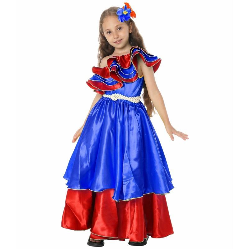 

Ethnic Brazilian Style Girls Multi-colored Dress Halloween Cosplay Costume Kids Carnival Party Stage Performance Dress Up Suit S синий