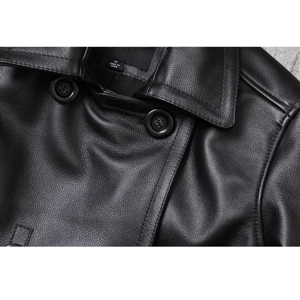 Chinese Size Long Jacket Men Genuine Leather Wind Coat Classic Black Plus Size Cowhide Jacket Casual Leather Cloth
