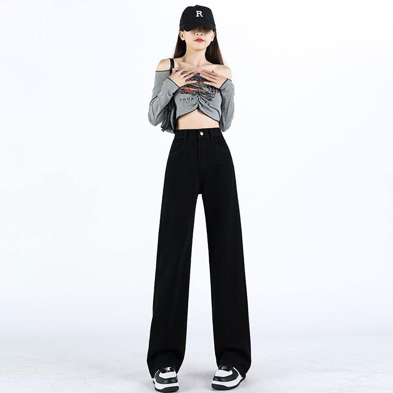 Comfortable Pear Shape Body Black Jeans Women Skinny Small People High Waist Straight Wide Leg Long Trousers Jeans for Women Long Denim Pants