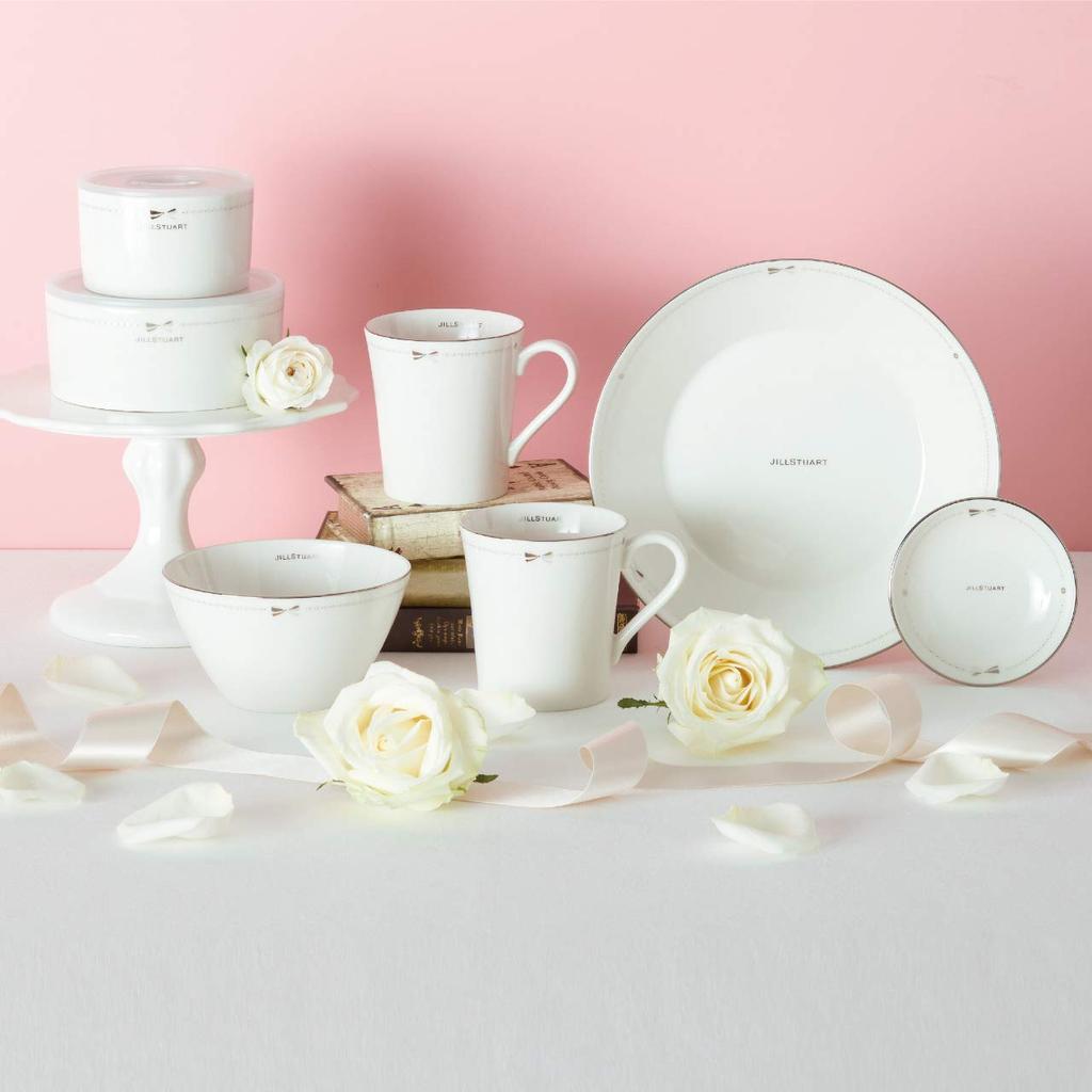 JILL STUART Plate Set, 22cm, White, Ribbon Pattern, Stylish and Cute Deep Plate, Made In Japan, Gift Boxed, 41635-33355