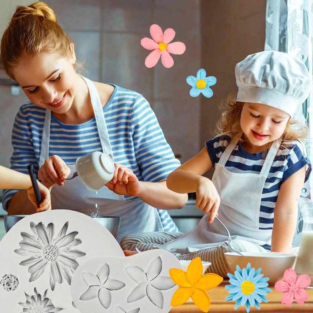 5PCS Flower Silicone Molds, Daisy Sunflower Fondant Mold, 3D Small Flower Resin Mold for Cake Cupcake Decorating, DIY Chocolate, Candy, Jello, Soap,