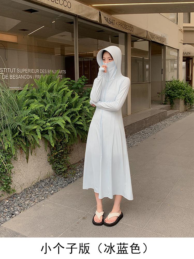 1011 Sommer Neu Lang Ganzkörper Sonnenschutzkleidung Damen Schwarz Schlank Super Lang Kleid UV-Schutz Sonnenschutzkleidung