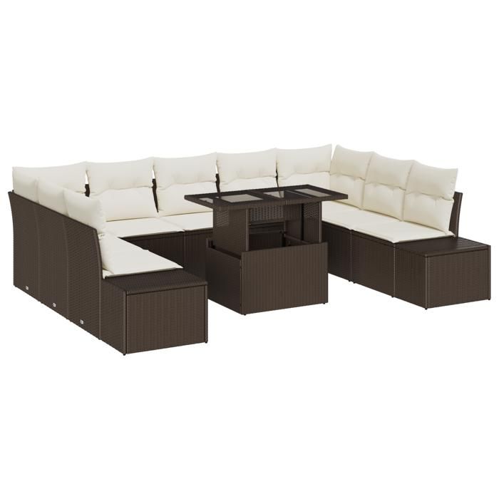 VidaXL Ensemble de canapé de jardin en 10 pièces avec coussins marron en poly rotin 3357981