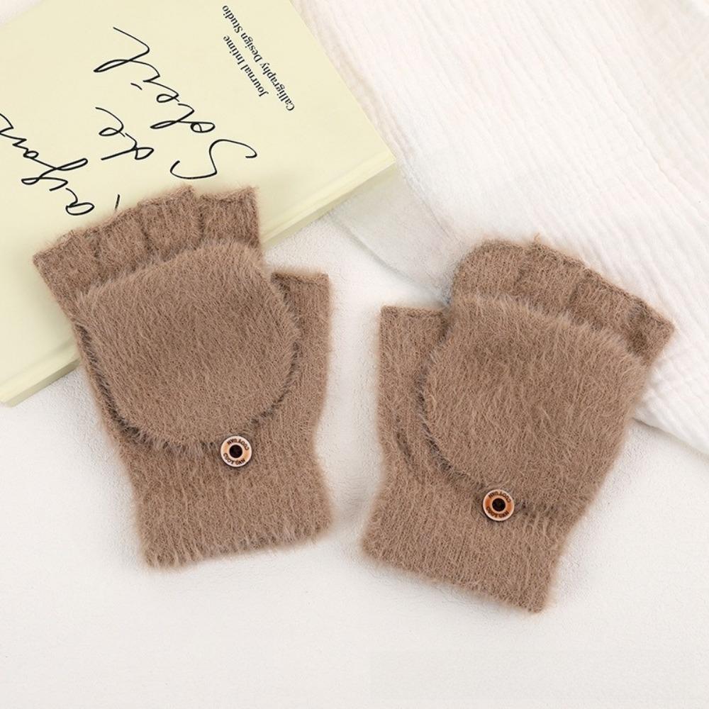 Outdoor Winter Half Finger Gloves Plush Warm Touchscreen Gloves Thickened Imitation Cashmere Flip Cover Gloves For Women Men
