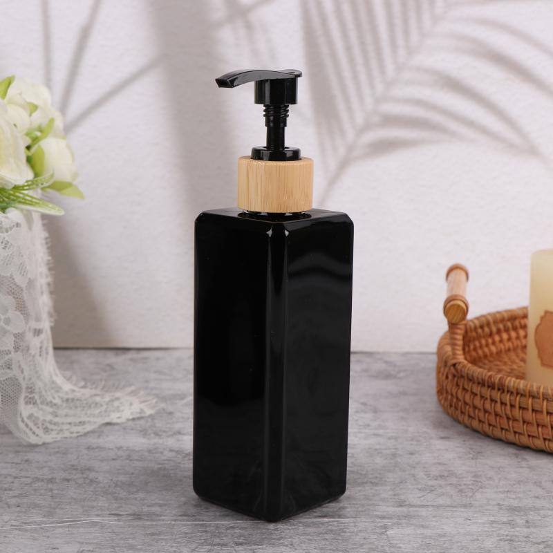 1Pcs Square Shampoo Shower Gel Body Wash Dispensers Refillable Bamboo Pump Bottles Lotion Containers Bathroom Dispensers