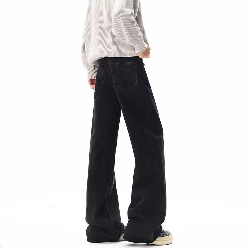 QOTRIOCK Men s Retro Cleanfit Black Loose-Fit Jeans L