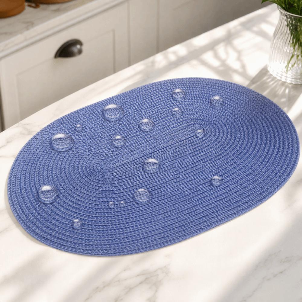 4 Stück Blaue Rattan-Tischsets 30 x 45 cm Weiden-Tischsets Boho Geflochtene Tischsets Esstisch