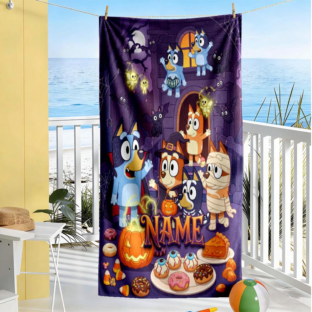 Halloween Bluebird Party Customize Text Beach Towel Quick-Dry Soft Microfiber Perfect for Traveling Yoga Camping and Swimming