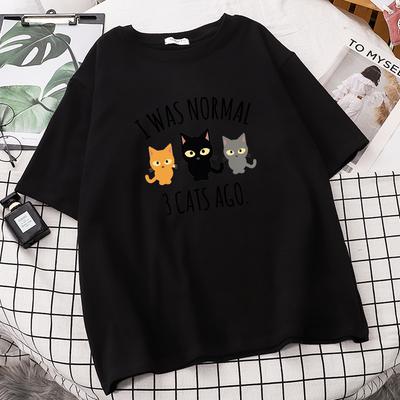 Ich war normal vor 3 Katzen Druck Herren T-Shirts Cooles O-Neck T-Shirt Kreativität Atmungsaktives T-Shirt Vogue Qualität Herren Kurzarm