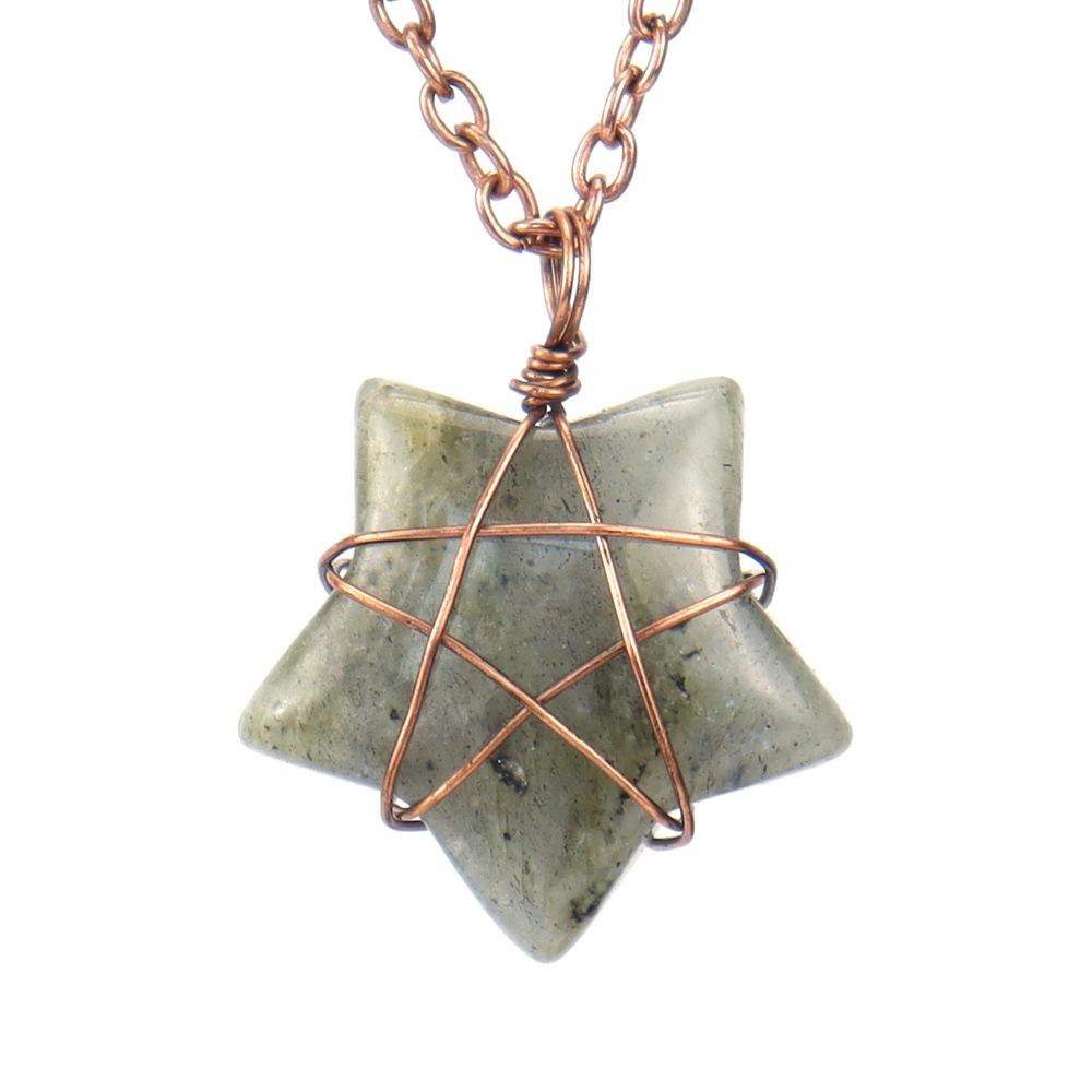 Hand-Wound Retro Natural Crystal Agate Pentagram, Amethyst Star Necklace N582
