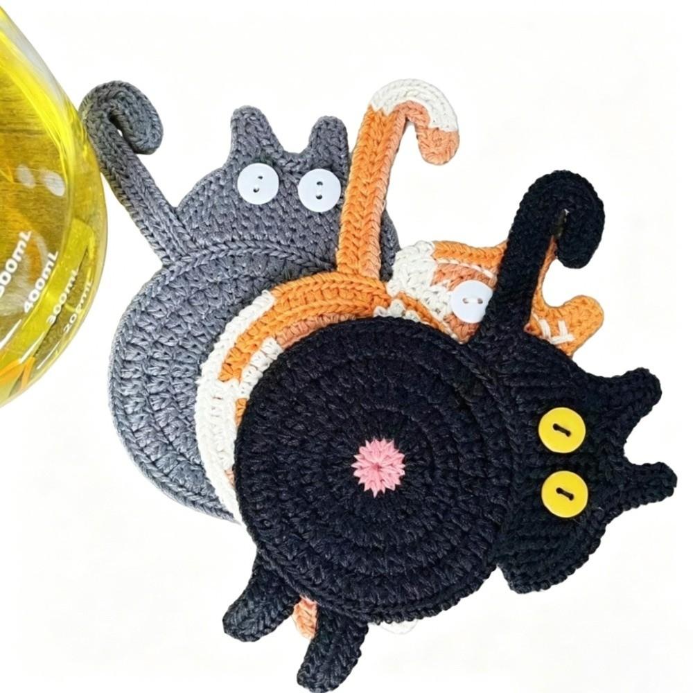 Funny Crochet Coaster Non-slip Mug Rug Cute Cat Butt Coast Home Supplies
