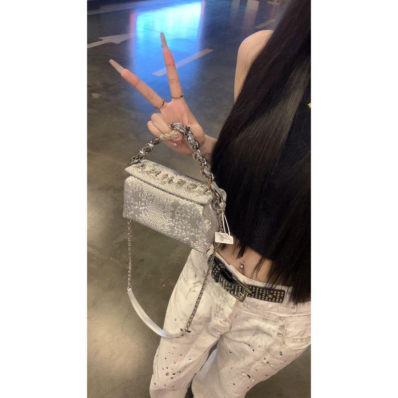 

Super Popular Silver Portable Small Square Bag Women s 2025 New Summer Niche Design Versatile Commuter Chain Messenger Bag Silver
