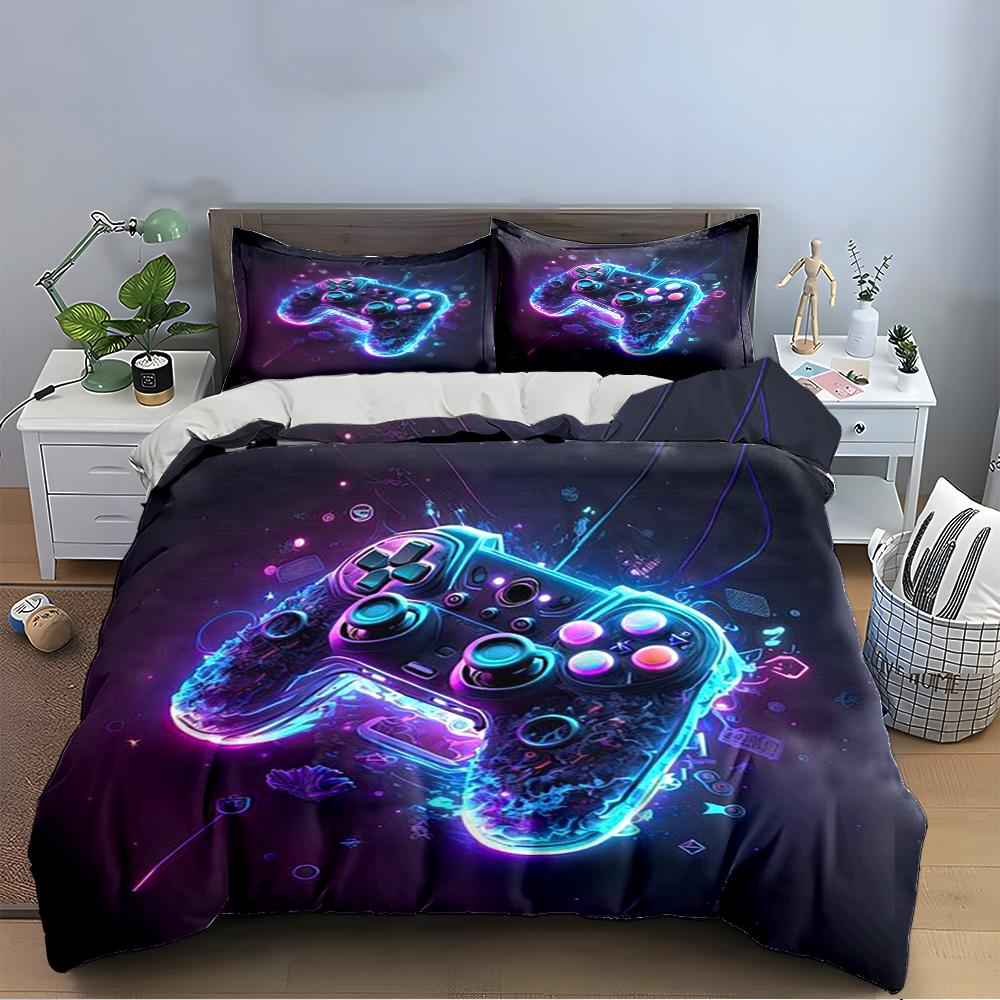 Set Copripiumino Controller da Gioco Neon Luminoso Set Biancheria da Letto (1 copripiumino, 2 federe, piumino non incluso)
