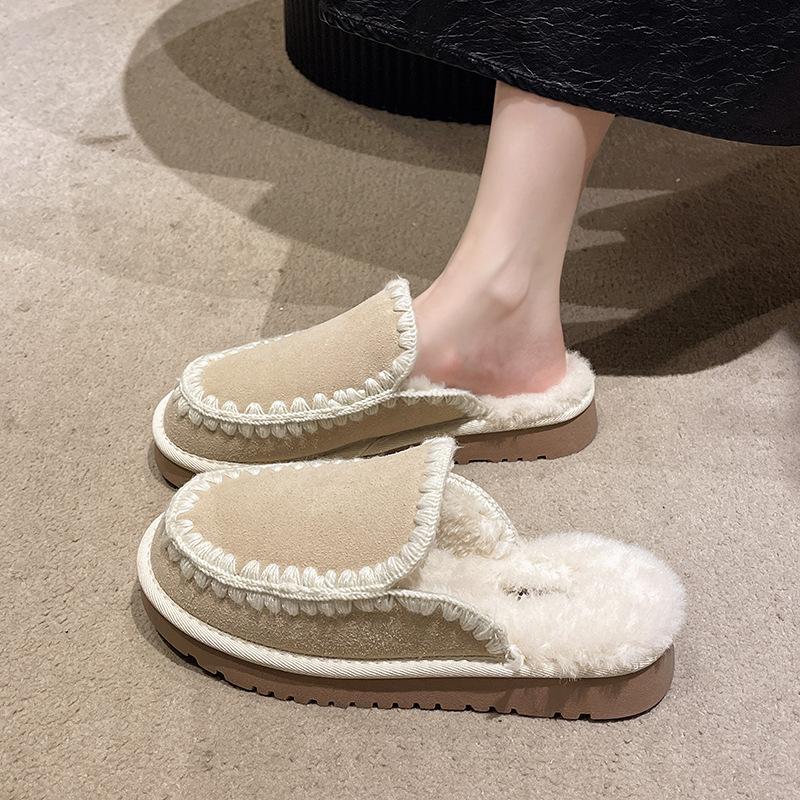 Fashion, Lightweight, Retro, Heightened Thick-soled Fluffy Slippers for Women's Outer Wear 2025 New Autumn and Winter Velvet Warm Slippers
