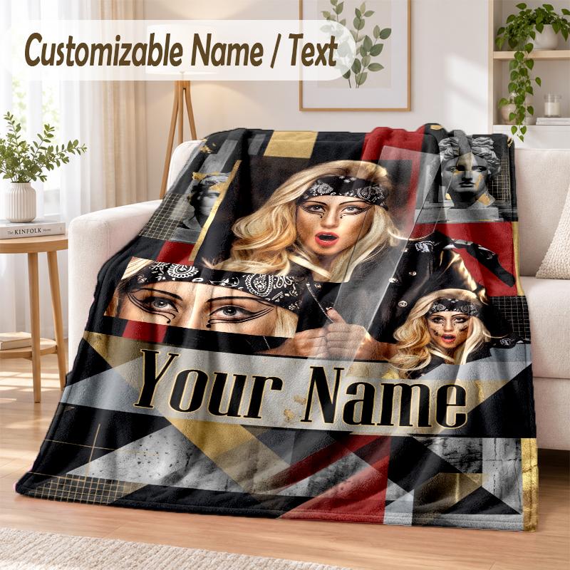 Lady Gaga Custom Name Flannel Throw Blanket Soft Warm for Sofa Bed Indoor Home Use