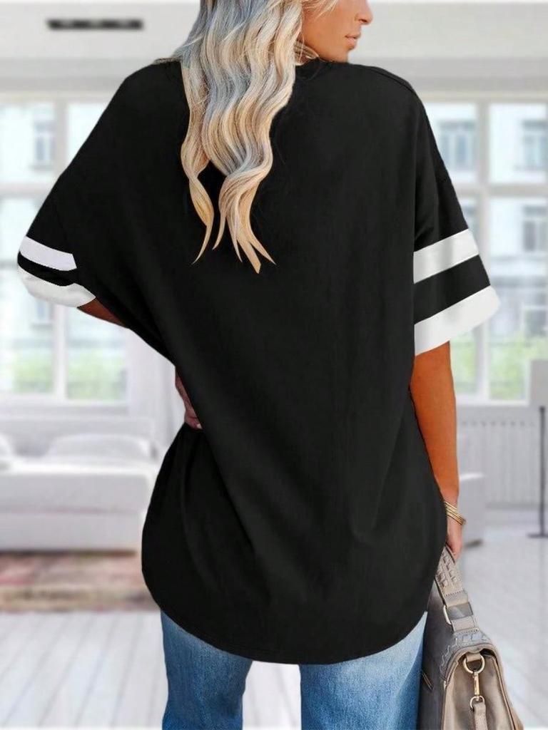 Women's Oversized Color Block T-Shirt Half Sleeve Crew Neck Loose Cotton Tunic Top