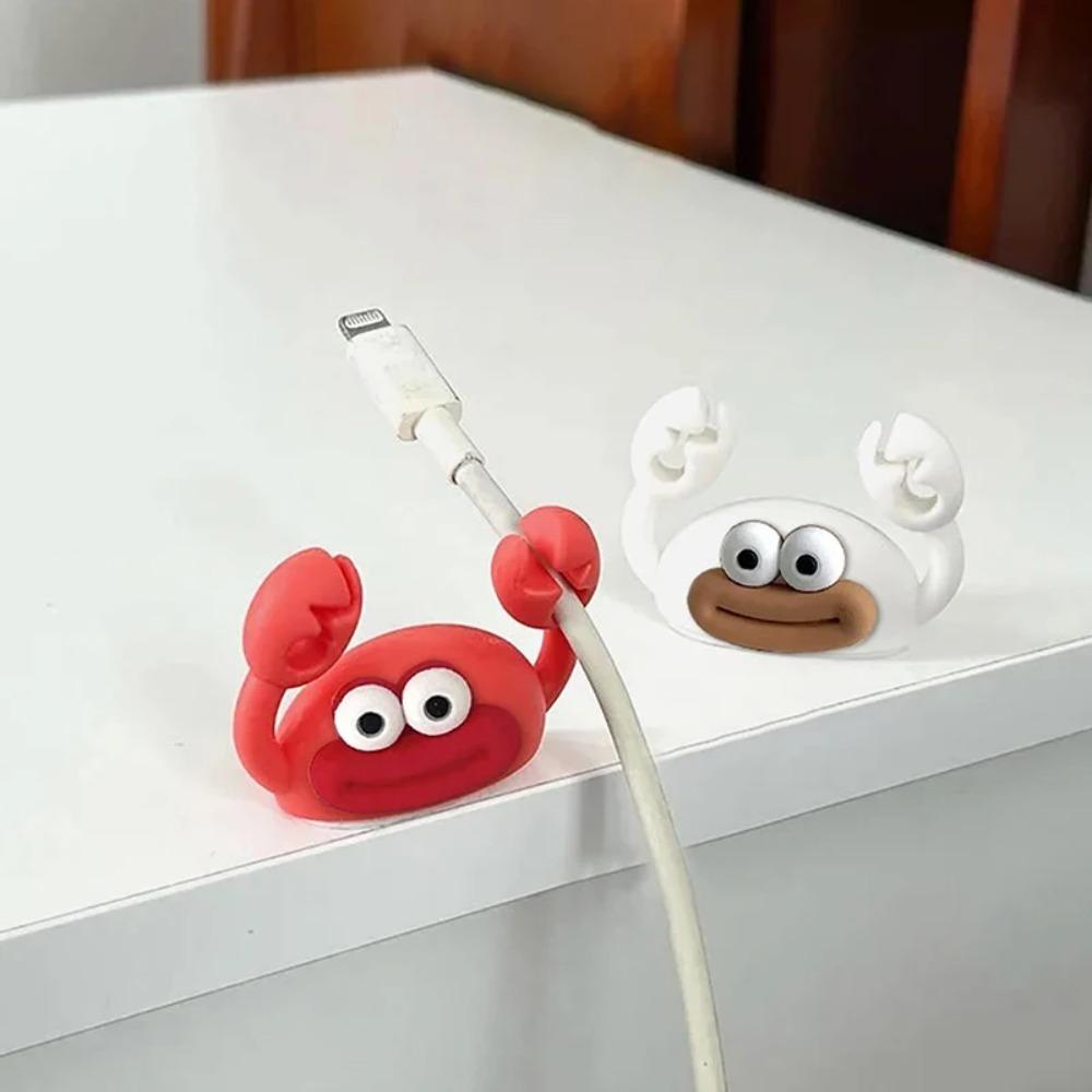 Silicone Self Adhesive Cartoon Crab Cable Clip Wire Holder Organizer for Desktop Data Cord Management Creative Stand Wire Puller