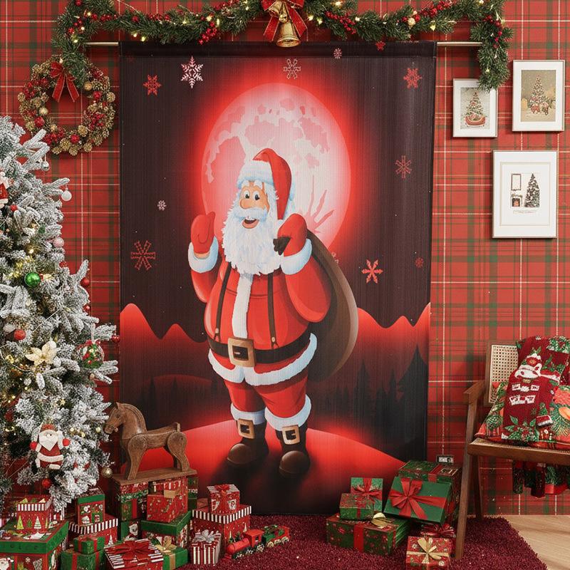 Crăciun Cortine Americane Cortine de Ușă Cortine Finisate cu Moș Crăciun Decorare Fără Găurire Cortine Finisate Ferestre Mari