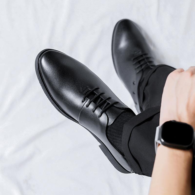 2025 new lace-up leather shoes men's soft sole breathable fashion trend men's shoes Korean version business dress leather shoes 8061-R