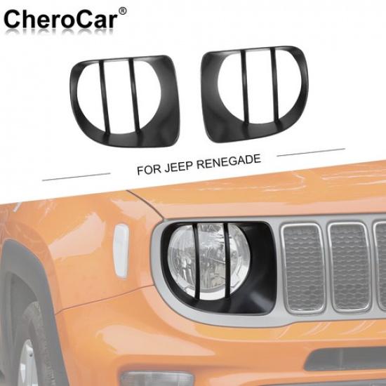 2XCar Front Headlight Trim Cover Decor For Jeep Renegade 19-22 Black Accessories