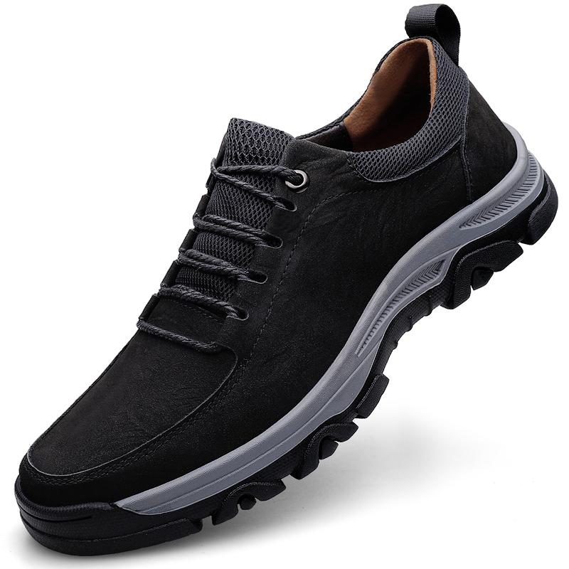Genuine Leather Men Stylish Sneakers Men Lace-Up Breathable Casual Shoes Outdoor Male Comfortable Hiking Shoe Men's Travel Shoes