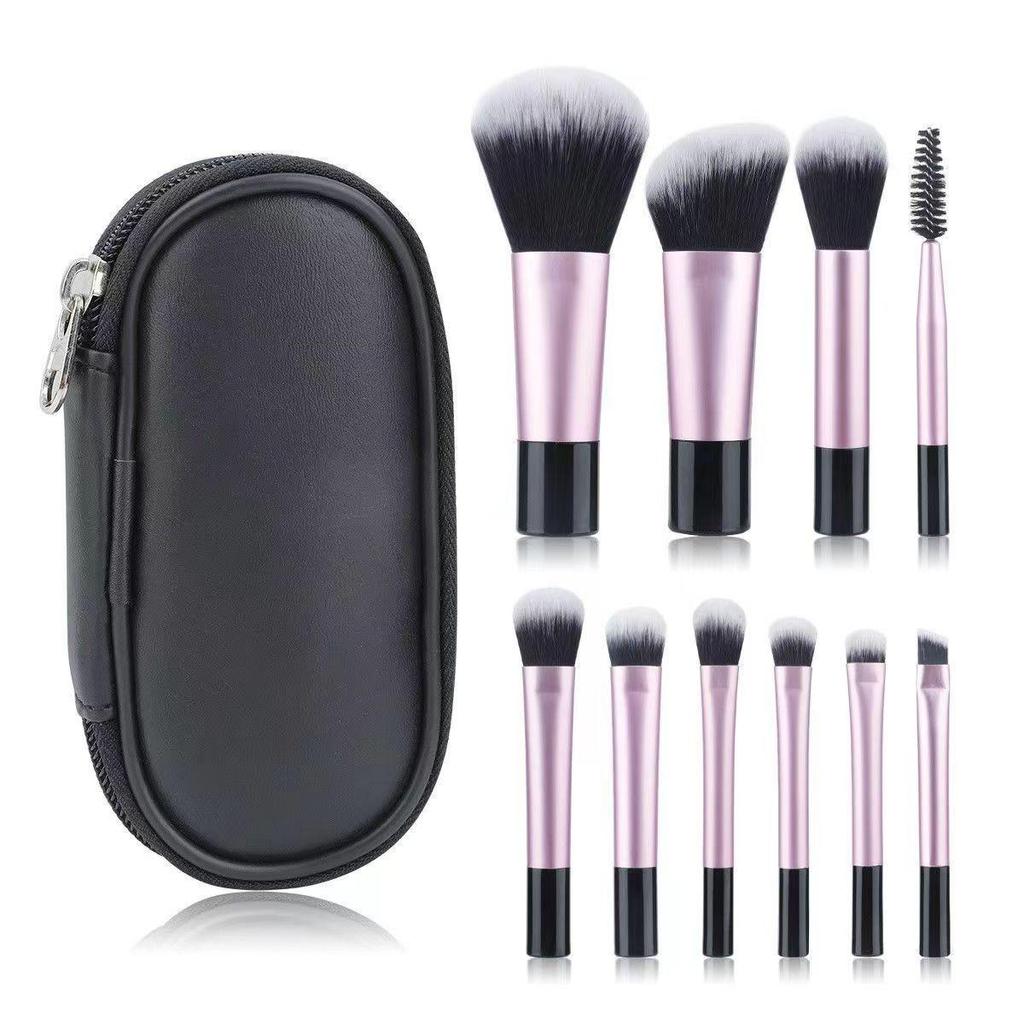 Crystal Handle Makeup Brush Set: Portable 10-Piece Kit for Powder, Contour, Blush, and Eyeshadow