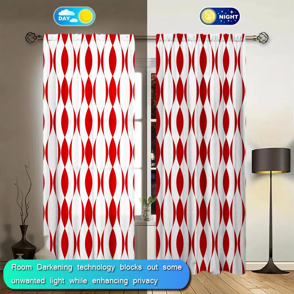 2 Stück Rote Wellige Dekorative Vorhänge   Sonnenschutz und Sichtschutz Stangen-Vorhänge