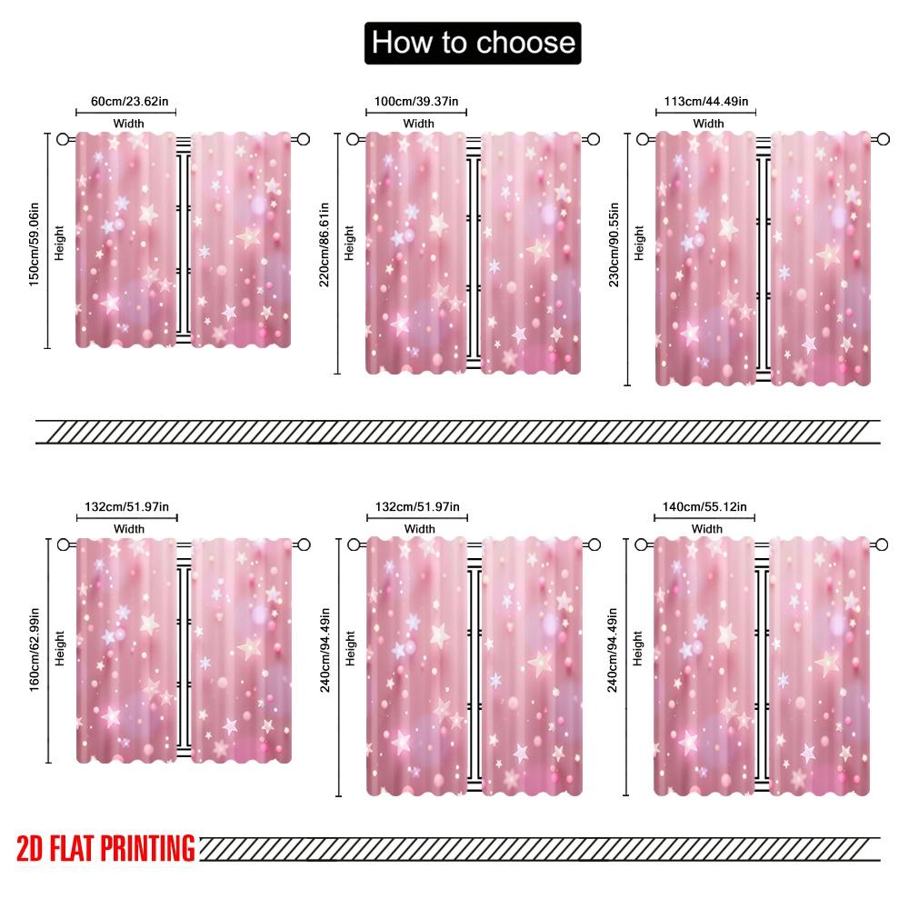 2D flat printing 2pcs Curtain Pink Starry Sky Versatile Polyester Fabric  Without Electricity Versatile Perfect for room decor