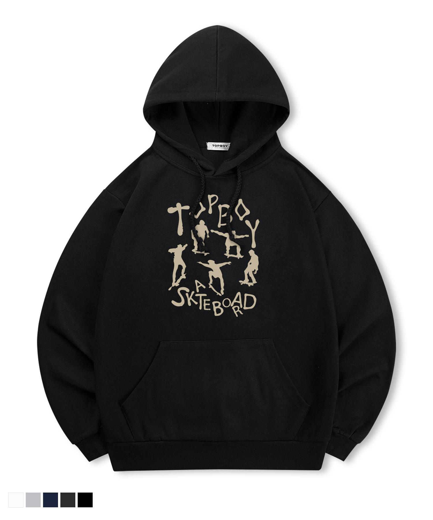 Top Boy [Non-Fleece Or Fleece-Lined] Skateboard Print Hooded Sweatshirt (Type C) (Fleece-Lined) Black Pth1018/Xl