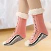 1 Pair Winter Socks Shoes Pattern Plush-lined Warmth Retention Christmas High-tube Socks Leg Warmer Fall