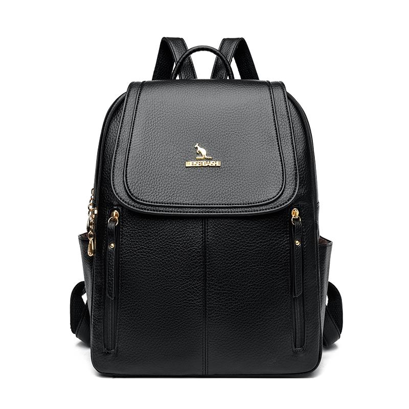 Myk Ryggsekk i Skinn Dame Ryggsekk med Stor Kapasitet Student Skolesekk