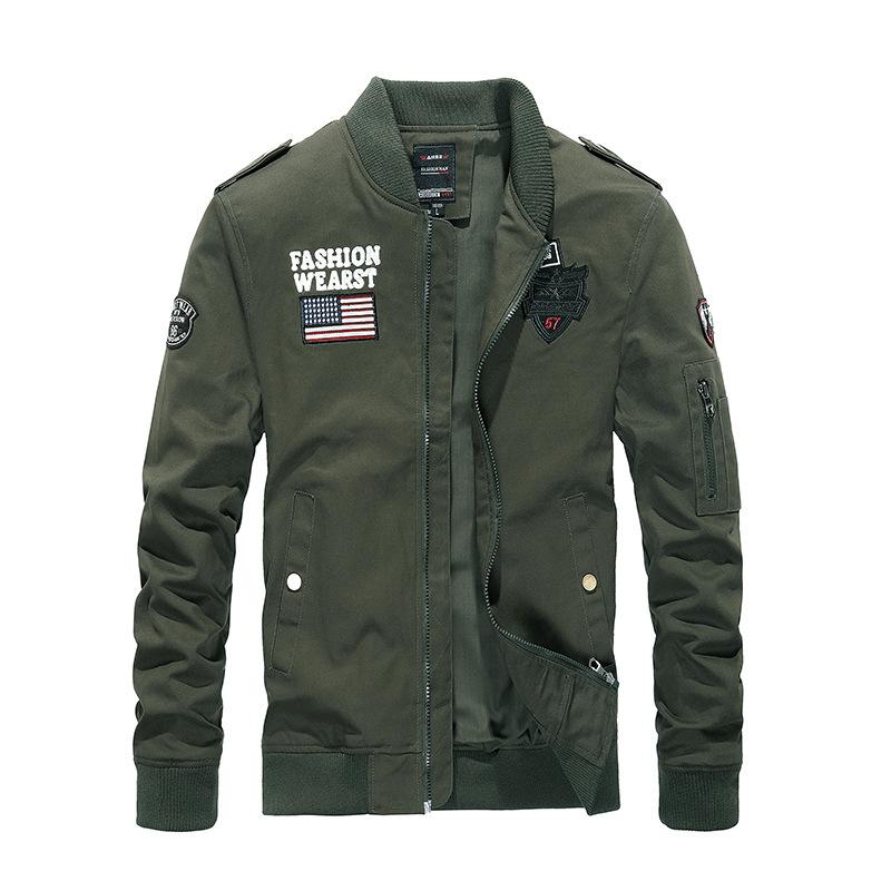 Men's Flight Suit Casual Cotton Jacket Washed Stand-up Collar Embroidered Jacket Men's Autumn Top