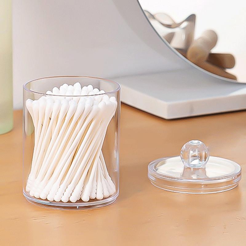 Round Acrylic Cotton Swab Box With Lid Dustproof Makeup Cotton Storage Toothpick Organizer Box