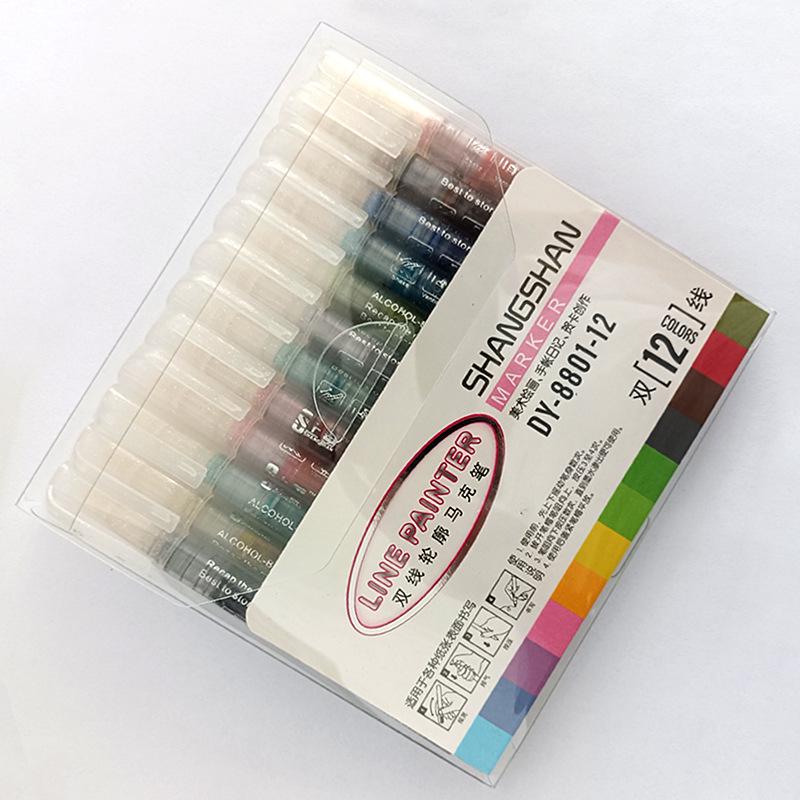 Children's Dual-Line Outline Highlighter Pen Set - 8 or 12 Colors for Drawing and Journaling